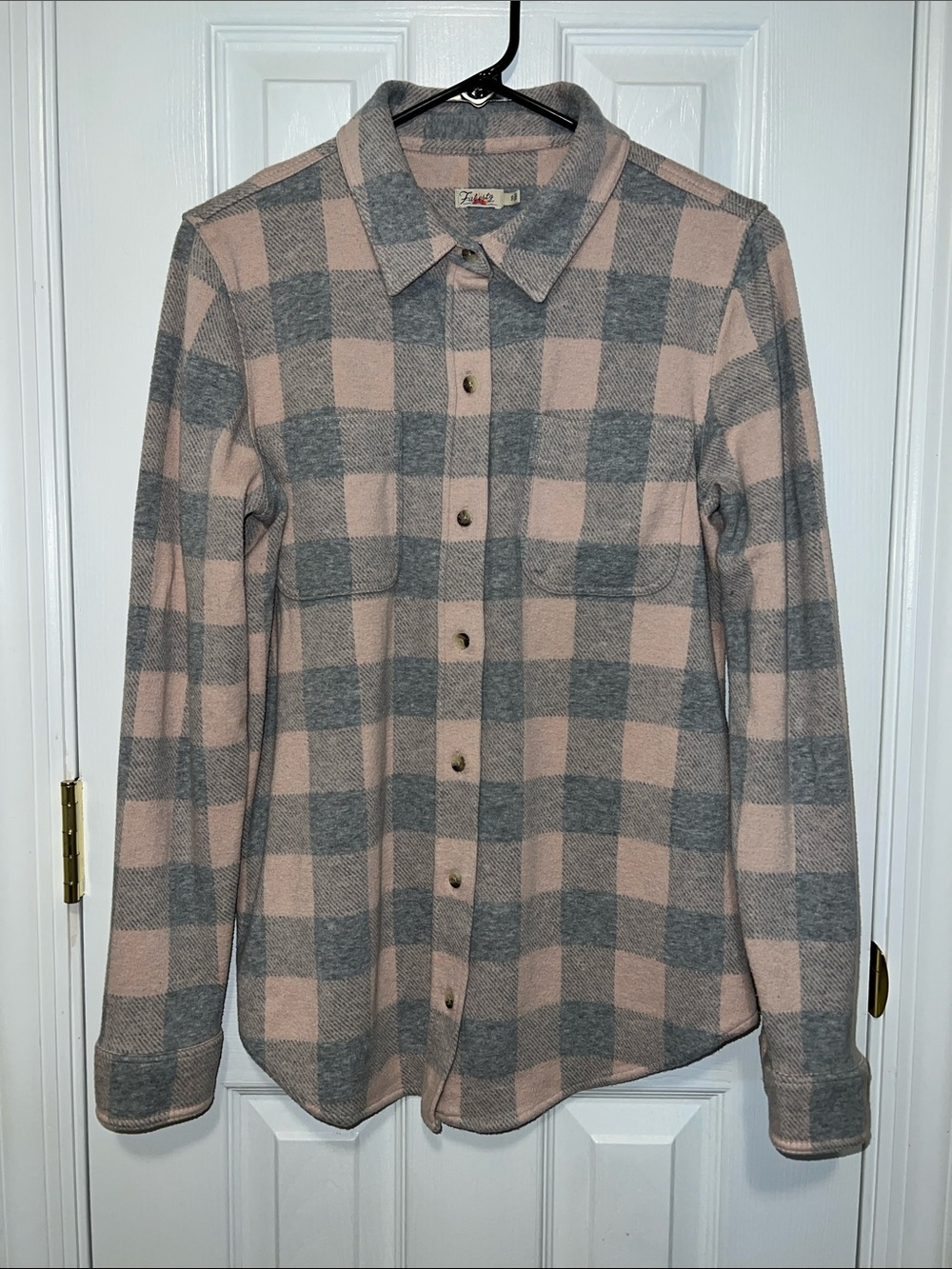 FAHERTY Legend Sweater Shirt - Pink & Gray Buffalo Check Plaid - Size S
